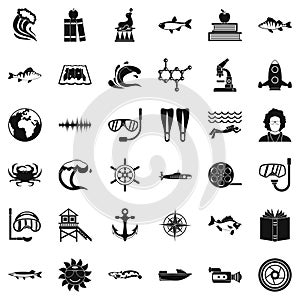 Oceanologist icons set, simple style