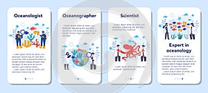 Oceanologist mobile application banner set. Oceanography scientist.