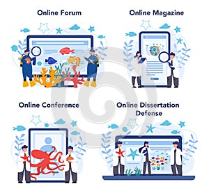 Oceanologist online service or platform set. Practical studying all