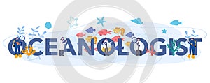 Oceanologist typographic header concept. Oceanography scientist. Practical