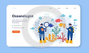 Oceanologist web banner or landing page. Oceanography scientist.