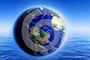 Oceans. World ocean day or World Oceans Day, 8 June. 2023. Blue ocean surface seen from underwater.