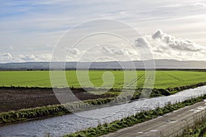 Oceanside walk long grass road stream fields clouds sunshine fields green agriculture fence mowing