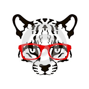 Ocelot face in glasses vector illustration flat