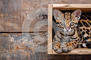 ocelot on wooden background