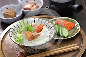 Ochazuke, green tea over rice, japanese food photo