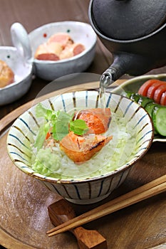 Ochazuke, green tea over rice, japanese food photo