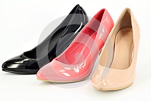 Ocher pink and black women shoe photo