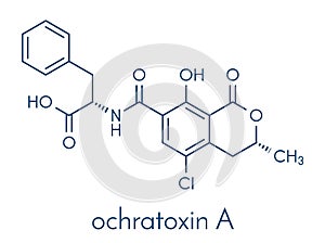 Ochratoxin A mycotoxin molecule. Skeletal formula.