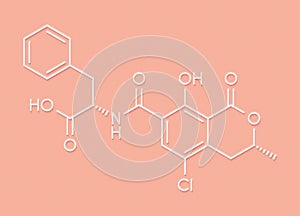 Ochratoxin A mycotoxin molecule. Skeletal formula.