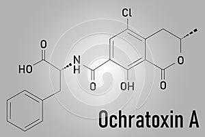 Ochratoxin A mycotoxin molecule. Skeletal formula. Chemical structure