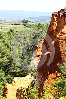 Ochre colored rocks near Roussillon in France