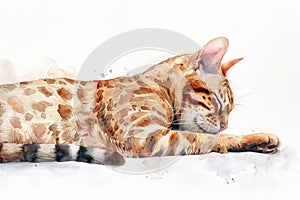 Ocicat watercolor, isolated on white background