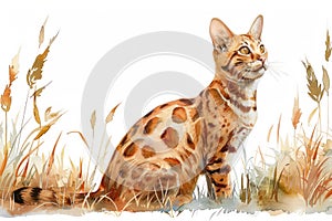 Ocicat watercolor, isolated on white background