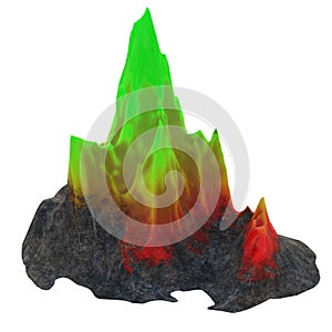 Ock with green crystal on white isolated background. 3d illustration