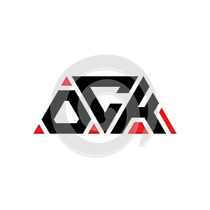 OCK triangle letter logo design with triangle shape. OCK triangle logo design monogram. OCK triangle vector logo template with red
