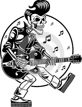 ROckabilly skeleton singing and playing electric guitar