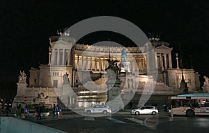 Monument to Victor Emmanuel III at night, Rome, Italy