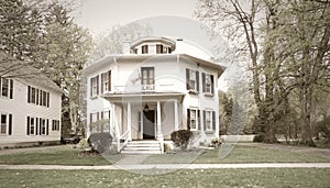 Octagon house circa 1850 in Homer New York vintage sepia tone