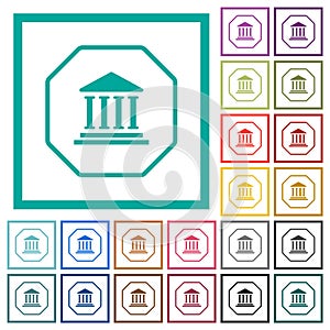 Octagon shaped banking sanction sign outline flat color icons with quadrant frames