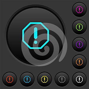 Octagon shaped error sign dark push buttons with color icons