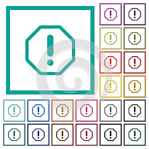 Octagon shaped error sign flat color icons with quadrant frames