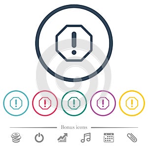 Octagon shaped error sign flat color icons in round outlines