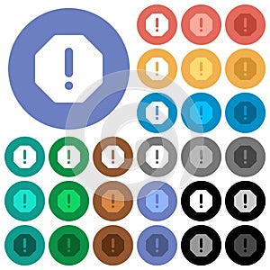 Octagon shaped error sign round flat multi colored icons