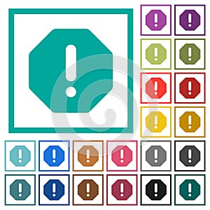 Octagon shaped error sign solid flat color icons with quadrant frames