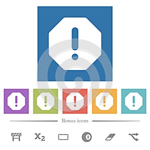 Octagon shaped error sign solid flat white icons in square backgrounds