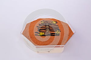 Octagon-shaped Knafeh dessert isolated on a white background