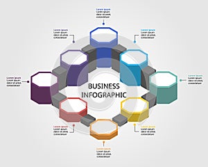 Octagon step level chart template for infographic for presentation for 8 element timeline