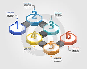 Octagon step timeline template for infographic for presentation for 6 element with number
