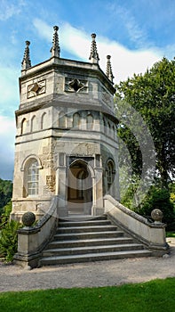 Octagon Tower on the hilltop overlooking Studley Royal Water Garden, near Ripon, England