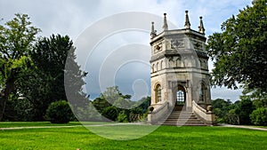 Octagon Tower on the hilltop overlooking Studley Royal Water Garden, near Ripon, England