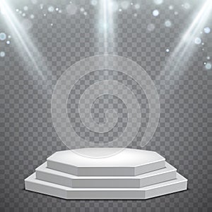 Octagonal podium with light blue illumination