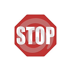 Octagonal stop text red traffic sign, do not cross road octagon symbol in white isolated