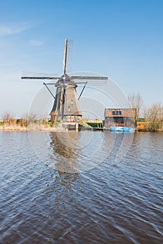 Octagonal thatched windmill in Kinderdijk Netherlands