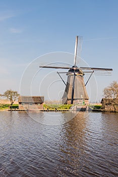 Octagonal thatched windmill in Kinderdijk Netherlands