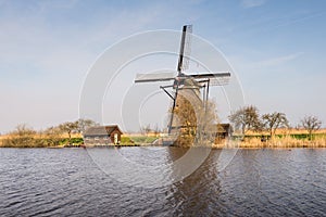 Octagonal thatched windmill in Kinderdijk Netherlands