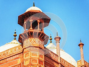 Octagonal tower of the Kau Ban Mosque on the grounds of the Taj Mahal, Agra, India