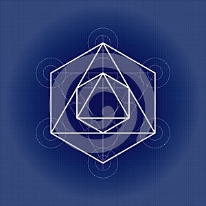 Octahedron from Metatrons cube, sacred geometry vector illustration on technical paper photo