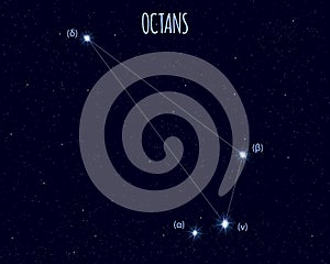Octans constellation, vector illustration with basic stars