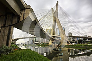 Octavio Frias de Oliveira Bridge (Ponte Estaiada) in Sao Paulo, Brazil photo