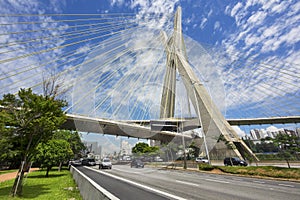 The Octavio Frias de Oliveira Bridge in Sao Paulo, Brazil photo