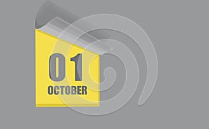 october 01. 01-th day of the month, calendar date. Gray numbers in a yellow window, on a solid isolated background