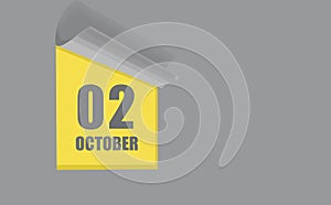 october 02. 02-th day of the month, calendar date. Gray numbers in a yellow window, on a solid isolated background