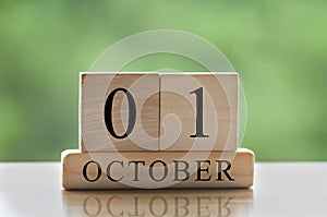 October 1 calendar date text on wooden blocks with copy space for ideas. Copy space and calendar concept