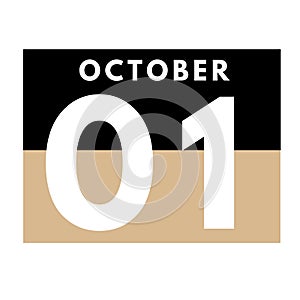 October 1 . Flat daily calendar icon .date ,day, month .calendar for the month of October