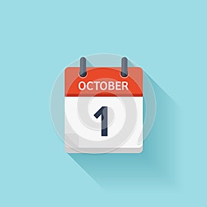 October 1. Vector flat daily calendar icon. Date and time, day, month. Holiday